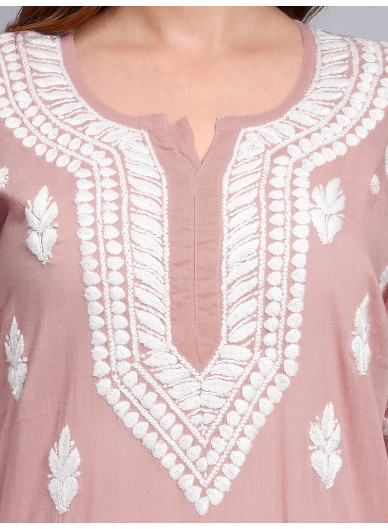 Alaya Women Hand Embroidered Chikankari Cotton Kurta -AL3723 - Image 4