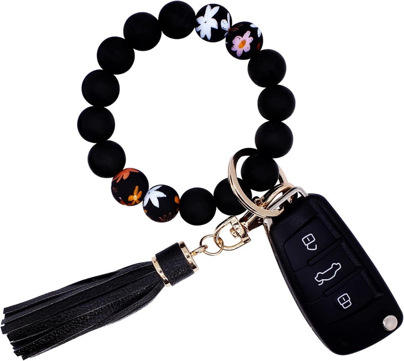 BIHRTC Key Ring Bracelet Car Keychain Holder Wristlet Silicone Women Beaded Bangle Chains - Image 1