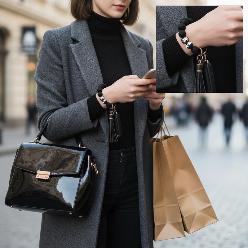 BIHRTC Key Ring Bracelet Car Keychain Holder Wristlet Silicone Women Beaded Bangle Chains - Image 4