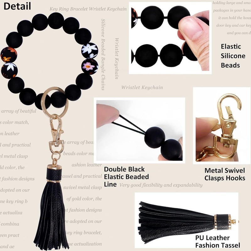 BIHRTC Key Ring Bracelet Car Keychain Holder Wristlet Silicone Women Beaded Bangle Chains - Image 3
