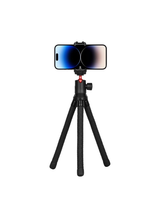 porodo Flexible Foldable & Extendable Tripod with Phone Holder, ABS + Rubber Material, Non-Slip Grip, 330mm Folded Length, Lightweight & Portable, 39cm Extended Height - Black  - Image 3