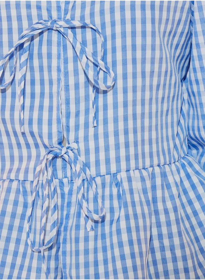 ستايلي Gingham Checked Tie Front 3/4 Sleeve Blouse