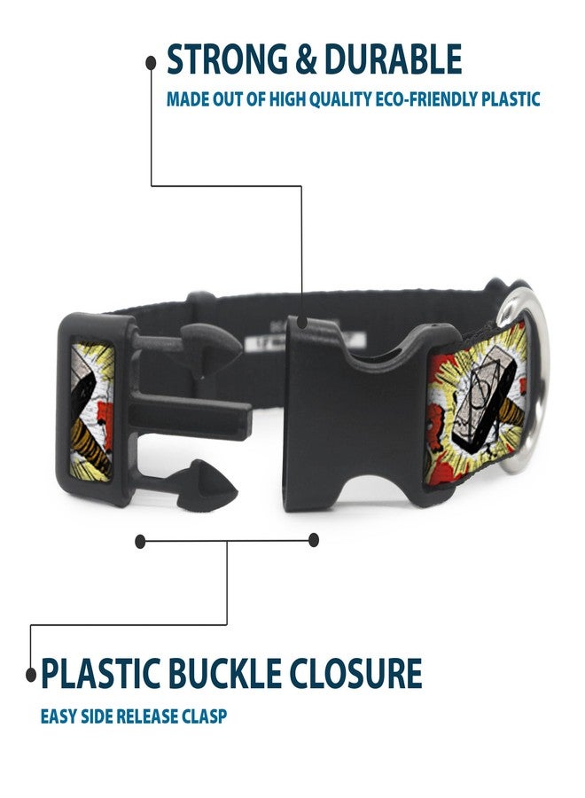Buckle Down Dog Collar Plastic Clip Thor Hammer Red Yellow White 6 to 9 Inches 0.5 Inch Wide - Image 4