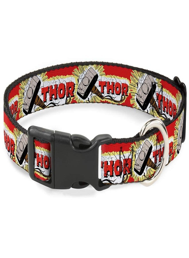 Buckle Down Dog Collar Plastic Clip Thor Hammer Red Yellow White 6 to 9 Inches 0.5 Inch Wide - Image 1
