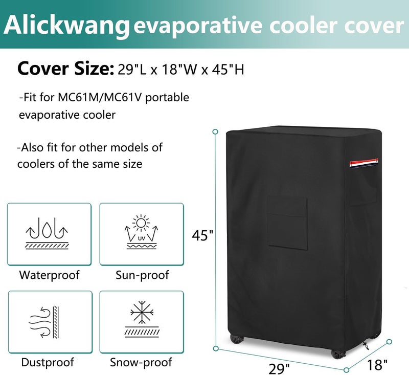 Alickwang Outdoor Portable Evaporative Air Cooler Cover, 600D Heavy Duty Waterproof, Fits MC61M/MC61V, Black, 29" x 18" x 45" - Image 2