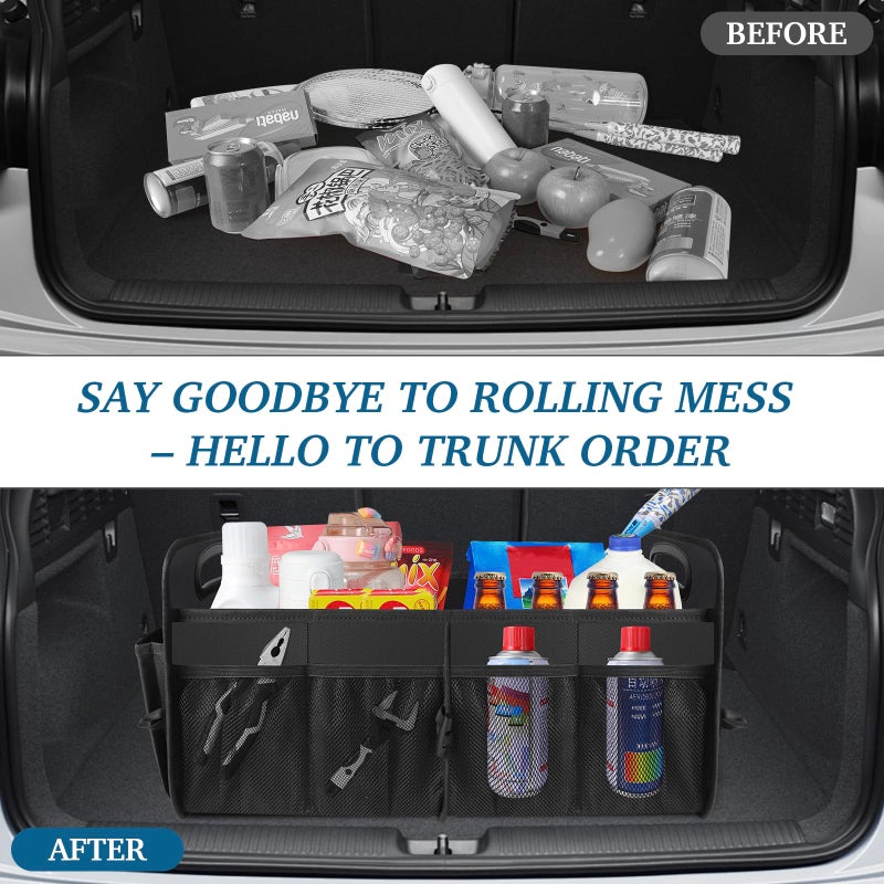 HABOPET Trunk Organizer, Collapsible Waterproof car Trunk Organizer for SUVs & Sedans, Car Storage Organizers with Reinforced Handles, Car Accessories for Women and Men, 2 Compartments, 52L, Black - Image 5