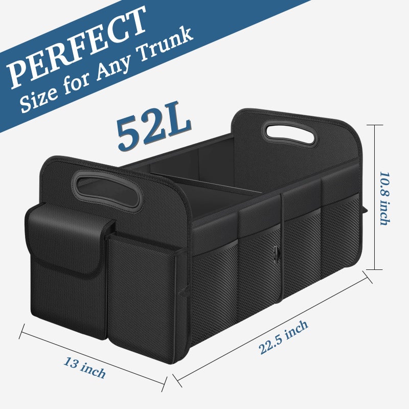 HABOPET Trunk Organizer, Collapsible Waterproof car Trunk Organizer for SUVs & Sedans, Car Storage Organizers with Reinforced Handles, Car Accessories for Women and Men, 2 Compartments, 52L, Black - Image 3