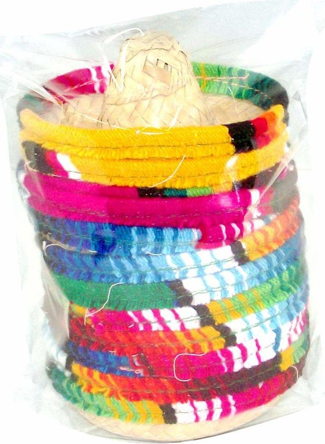 More Fiesta Mini Mexican Sombrero Zapata hat - 4 inches wide Small decorated straw hats, 12-pack - Image 5