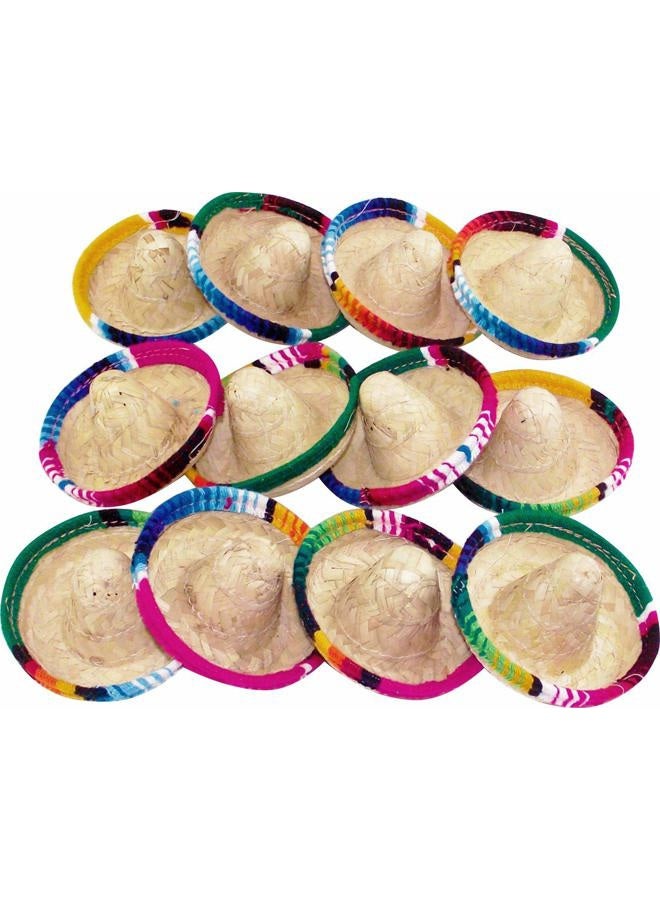 More Fiesta Mini Mexican Sombrero Zapata hat - 4 inches wide Small decorated straw hats, 12-pack - Image 1