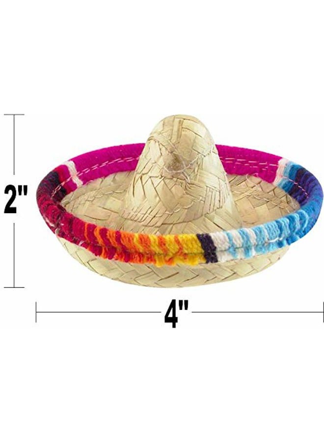 More Fiesta Mini Mexican Sombrero Zapata hat - 4 inches wide Small decorated straw hats, 12-pack - Image 3