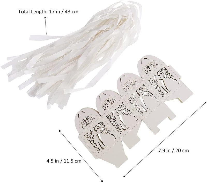 Vinayakart Paper 50 Pcs Wedding Candy Boxes Couple Design Luxury Laser Cut Party Wedding Favor Ribbon Candy Boxes Gift Box Table Decorations (White) - Image 2