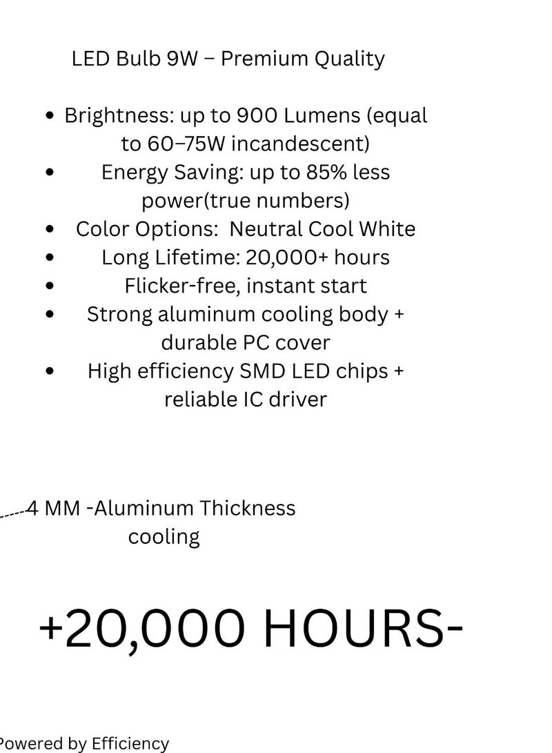 EPSCO Bulb 9 Watt - 900 lumens - Warm - E27 - PF 0.5 - 3000 K - Image 5