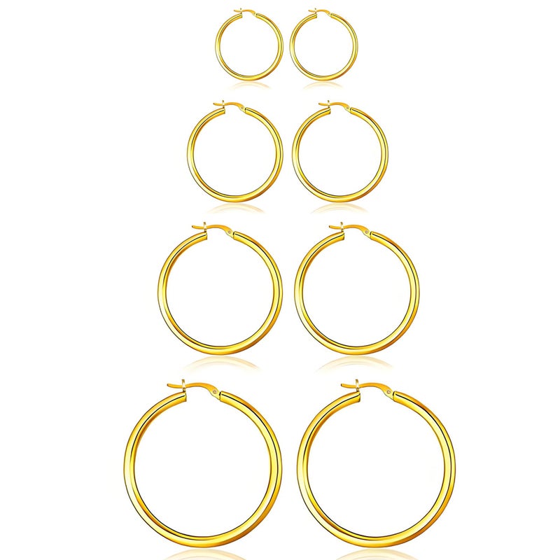 JANCAN 4 Pairs Silver Gold Hoop Earrings for Women,30/40/50/60 mm Stainless Steel 14K Silver Gold Plated Loop Earrings for Women Hypoallergenic Fashionable Lightweight Big Women Earrings Loop Earrings Set (Gold-30/40/50/60mm) - Image 1