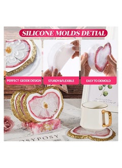 Y&D Heart Geode Coaster Resin Molds Set 4pcs for Epoxy Casting with Storage Box MoldGeode Silicone DIY CraftCup matsHome Decoration  - Image 5