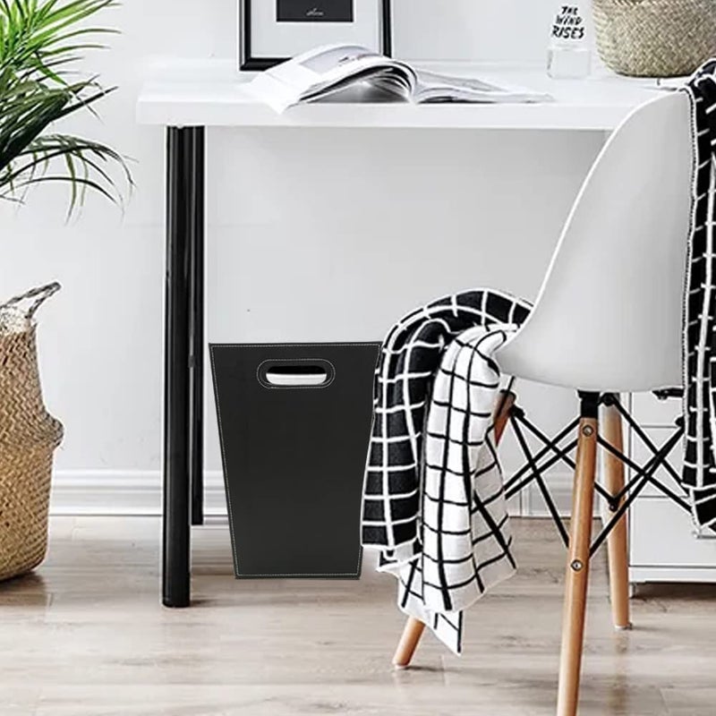 KINGFOM Classic Pu Leather Trash Can Wastebasket, Garbage Container Bin with Handles for Bathrooms, Powder Rooms, Kitchens, Home, Office and and High Class Hotel Square Black - Image 4