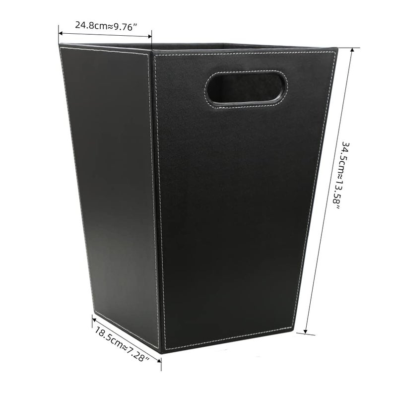 KINGFOM Classic Pu Leather Trash Can Wastebasket, Garbage Container Bin with Handles for Bathrooms, Powder Rooms, Kitchens, Home, Office and and High Class Hotel Square Black - Image 5