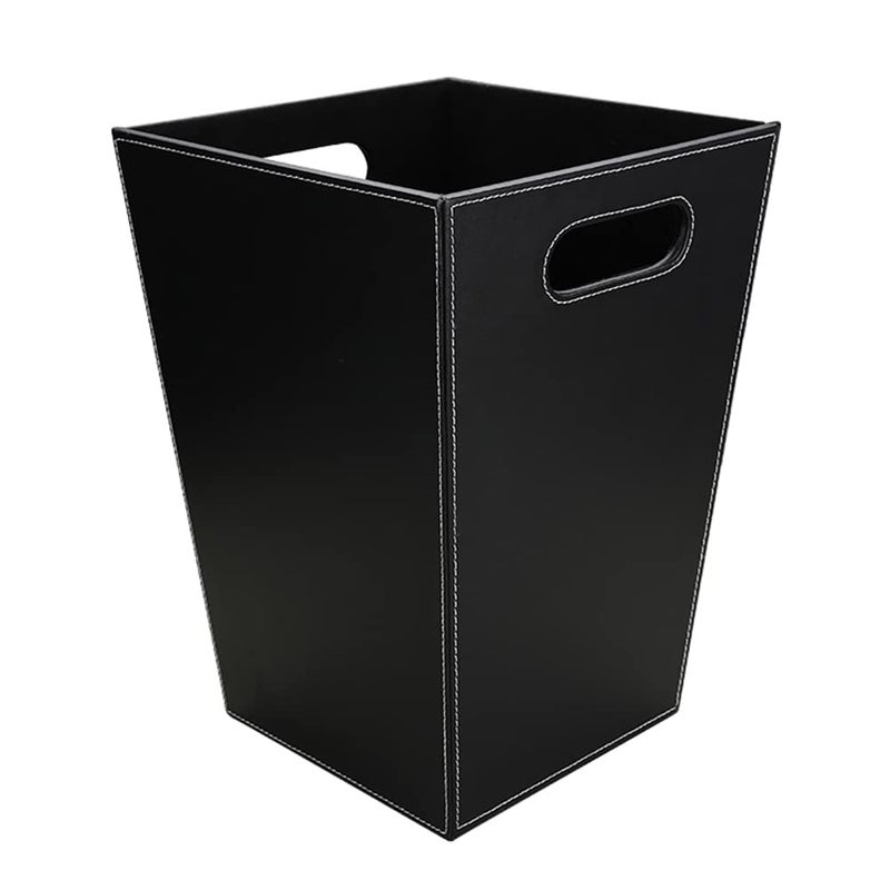 KINGFOM Classic Pu Leather Trash Can Wastebasket, Garbage Container Bin with Handles for Bathrooms, Powder Rooms, Kitchens, Home, Office and and High Class Hotel Square Black - Image 1