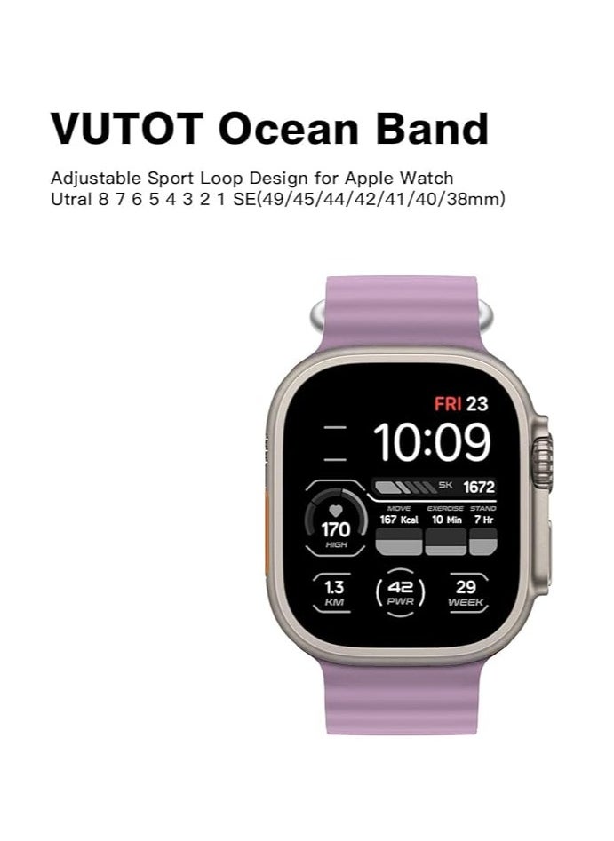 ten.tech - Ten Tech Silicone Band for Apple Watch Ultra/Ultra 2 49mm 45mm 44mm 42mm, Waterproof Soft Silicone Sports Band for iWatch Ultra SE 8/7/6/5/4/3/2/1, Light purple - Image 1