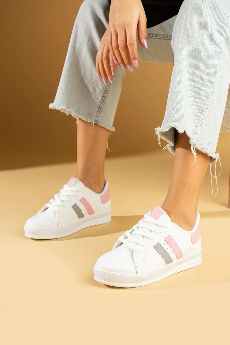 Pembe Potin Pink Booties Striped Lace Up Comfortable Sole Women's Sneaker 001-162-24BPUDRA