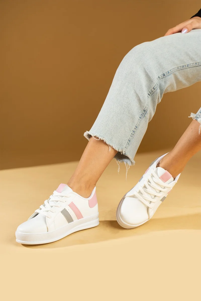 Pembe Potin Pink Booties Striped Lace Up Comfortable Sole Women's Sneaker 001-162-24BPUDRA