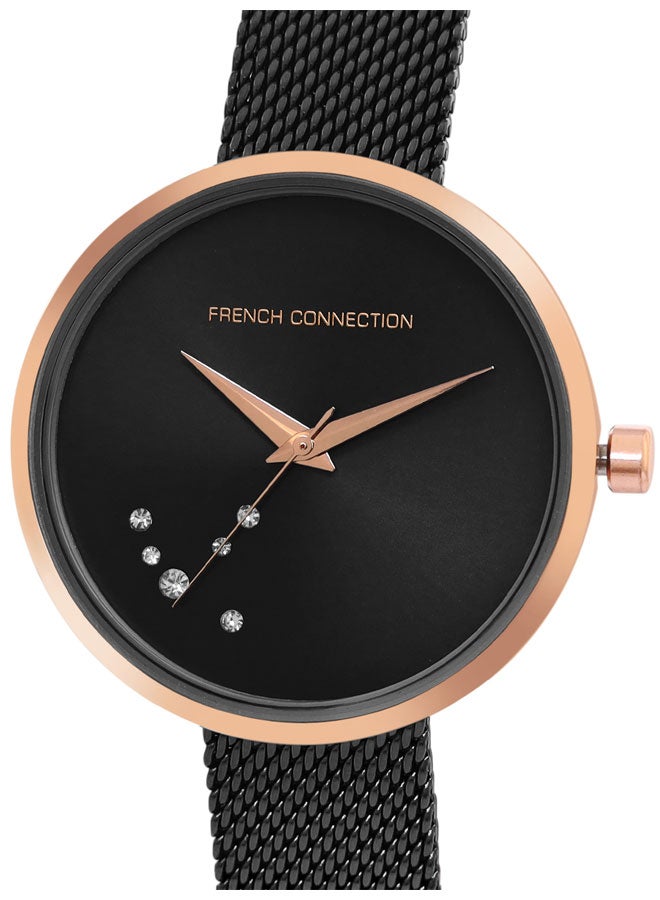 French Connection Black Dial Black Stainless Steel Mesh Bracelet Analog Watch for Women 31mm - Image 2