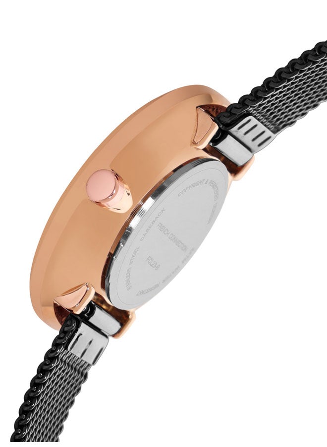 French Connection Black Dial Black Stainless Steel Mesh Bracelet Analog Watch for Women 31mm - Image 3