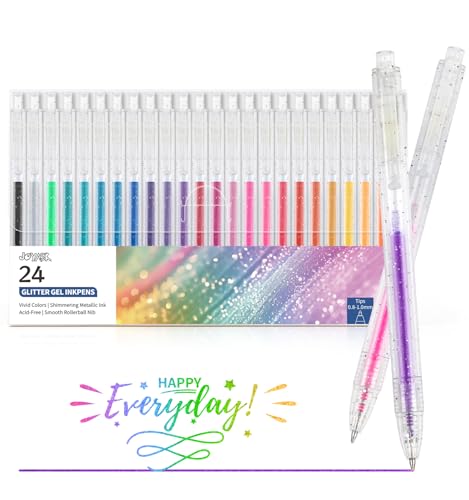Joyask Glitter Gel Pens, 24 Colors Metallic Vibrant Retractable Sparkle Gel Pens for Coloring Journaling Drawing Doodling Colored Pen for Kids Adult Fun Pens 0.8-1mm - Image 1