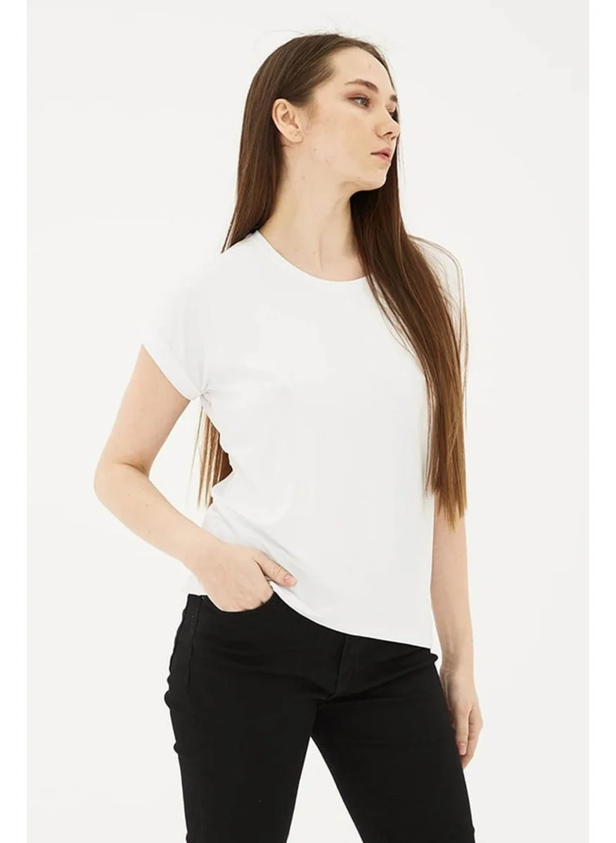 Fashion Friends Crew Neck Flowy Viscose Ecru Women's T-Shirt 25Y0194K1