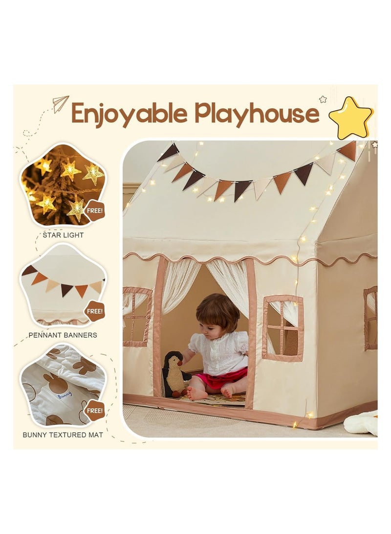BLOOMING TIME Kids Play Tent House Toddler Indoor Outdoor Play House Tent Washable Foldable with LED Star Light Banner Windows Reading Corner Activity Center Toys for Boys Girls - Large for Baby - Image 3
