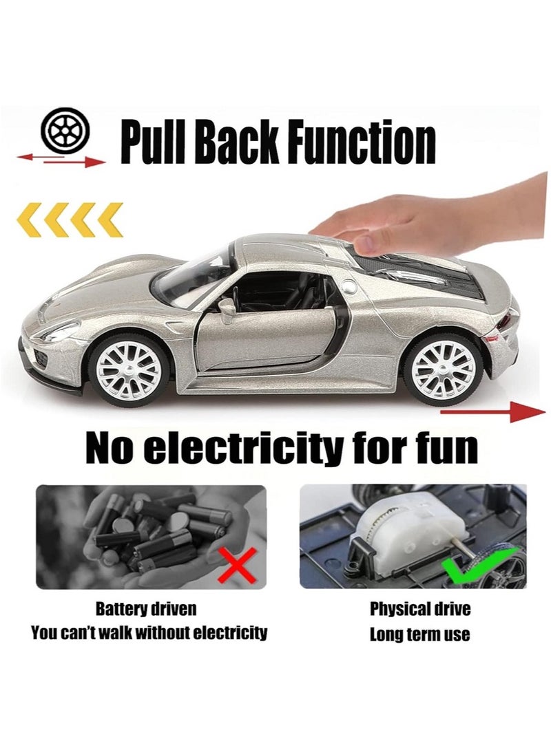 1:36 Alloy Sports Car Model , Pull-Back Toy Car With Opening Doors , Collector's Decor Display , Model Car Gift For Boys And Girls Grey , 12.5 cm*5 cm*3.5 cm - Image 5