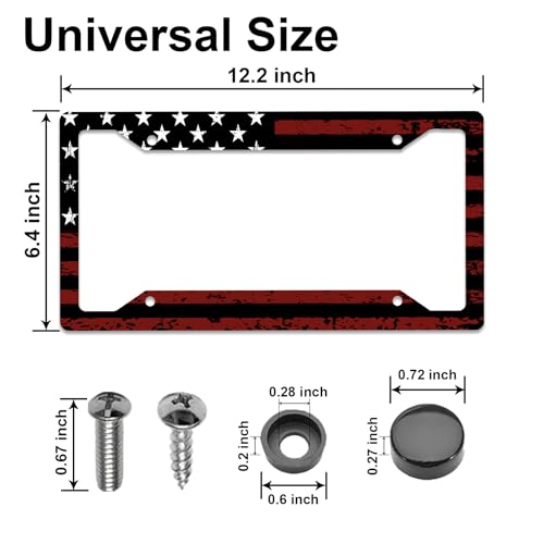 DGDRHZ Black Red American Flag License Plate Frames, American Flag Car Accessories for Women & Men，US Car Plate License Plate Holder，Aluminum License Plate Frame Fits Standard Vehicles Size 12.2 x 6 Inch - Image 2