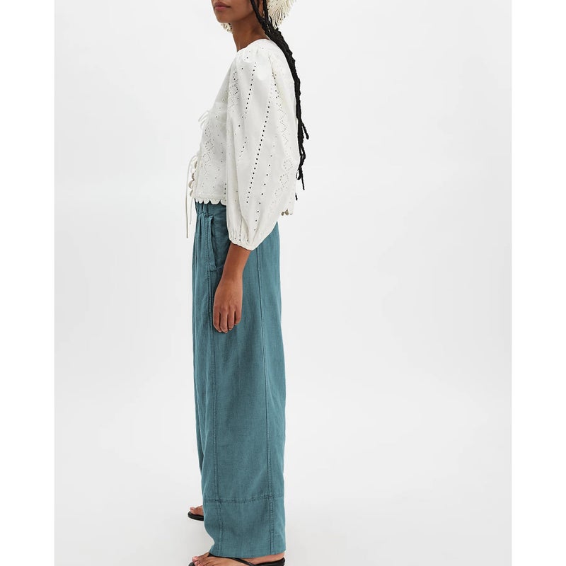SeeLuNa Linen Pants for Women Cotton Baggy Boho Casual Palazzo Pants Wide Leg Long Lounge Trousers with Pockets(Blue,XS) - Image 5