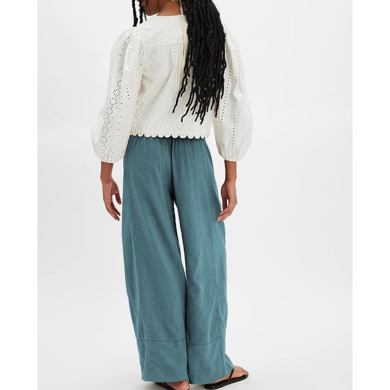 SeeLuNa Linen Pants for Women Cotton Baggy Boho Casual Palazzo Pants Wide Leg Long Lounge Trousers with Pockets(Blue,XS) - Image 4