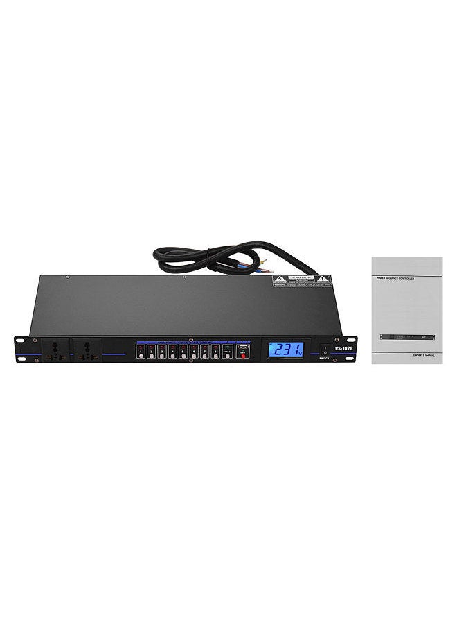 VS-1028 10-outlet Rack Mount Power Sequence Controller Conditioner Surge Protector Power Supply Regulator with LCD Display USB Interface for DJ Equipment Instrument Rigs Audio Recording System