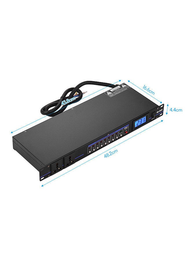 VS-1028 10-outlet Rack Mount Power Sequence Controller Conditioner Surge Protector Power Supply Regulator with LCD Display USB Interface for DJ Equipment Instrument Rigs Audio Recording System