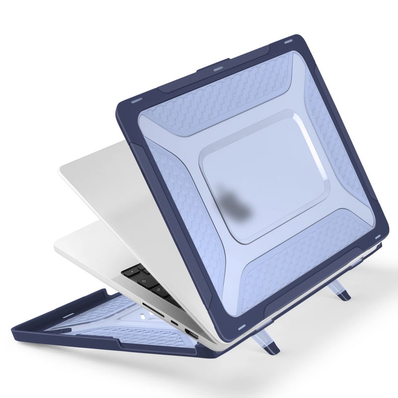 Batianda Extreme Heavy Duty Case for M5 MacBook Pro 14 inch 2025 2024 2023 2021 Release - Anti-Slip Reinforced Fold Stand (Holds 25lbs) Shockproof Honeycomb Exoskeleton Hybrid Armor - Navy Blue - Image 3