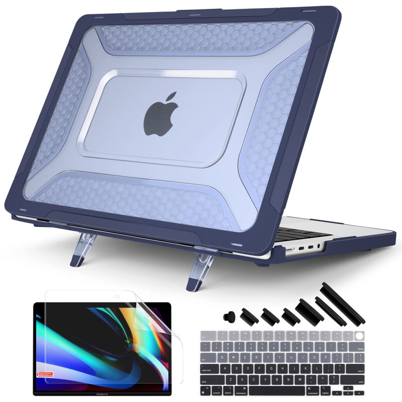 Batianda Extreme Heavy Duty Case for M5 MacBook Pro 14 inch 2025 2024 2023 2021 Release - Anti-Slip Reinforced Fold Stand (Holds 25lbs) Shockproof Honeycomb Exoskeleton Hybrid Armor - Navy Blue - Image 1