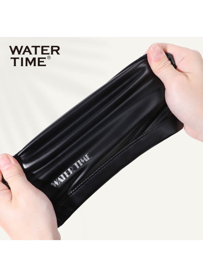 Watertime/shuichuan Swimming Cap For Men And Women, Non-constricting Waterproof Swim Cap With Ear Protection, Professional Pu Cap, Black With Silver Logo - Image 2