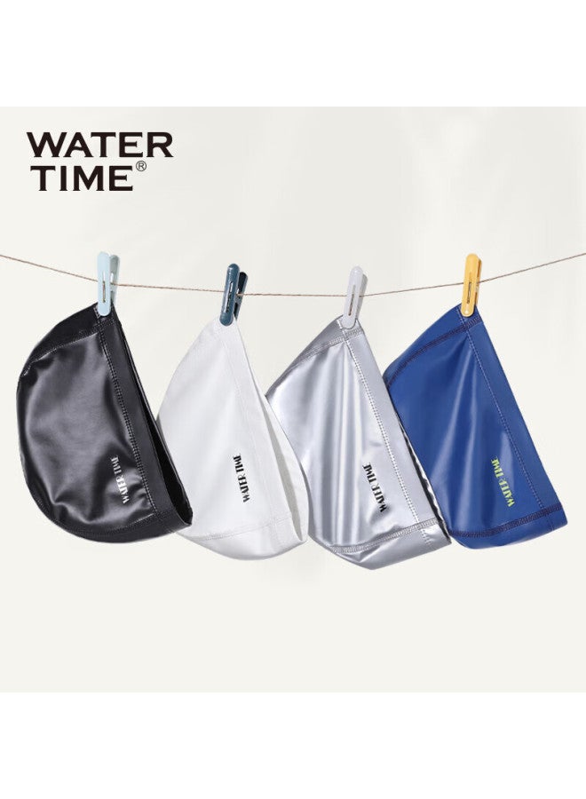 Watertime/shuichuan Swimming Cap For Men And Women, Non-constricting Waterproof Swim Cap With Ear Protection, Professional Pu Cap, Black With Silver Logo - Image 4