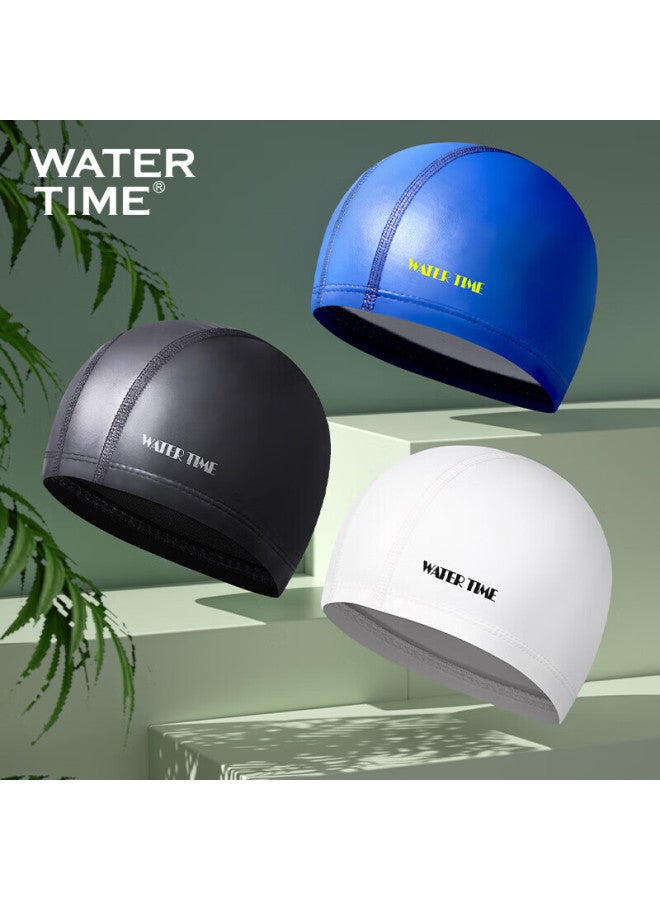 Watertime/shuichuan Swimming Cap For Men And Women, Non-constricting Waterproof Swim Cap With Ear Protection, Professional Pu Cap, Black With Silver Logo - Image 5
