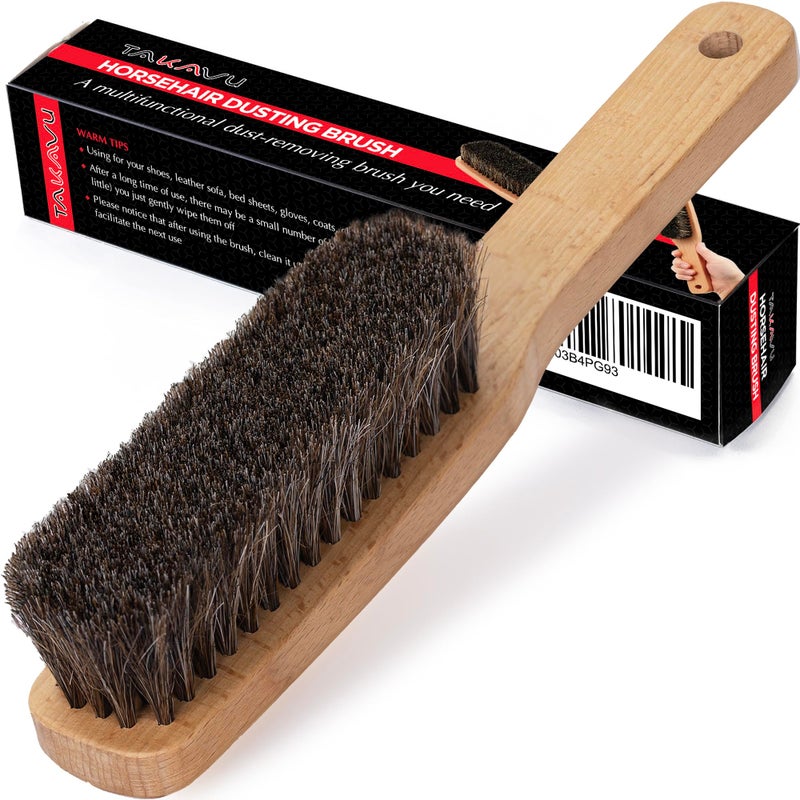 TAKAVU TAKAVU Horsehair Shoe Boot Brush 102 Inches  Hat Brush Hand Broom With 100 Soft Genuine Horse Hair Bristles Long Beech Wood Handle for Cleaning Shoes Boots Counters Beds Clothes Furniture 