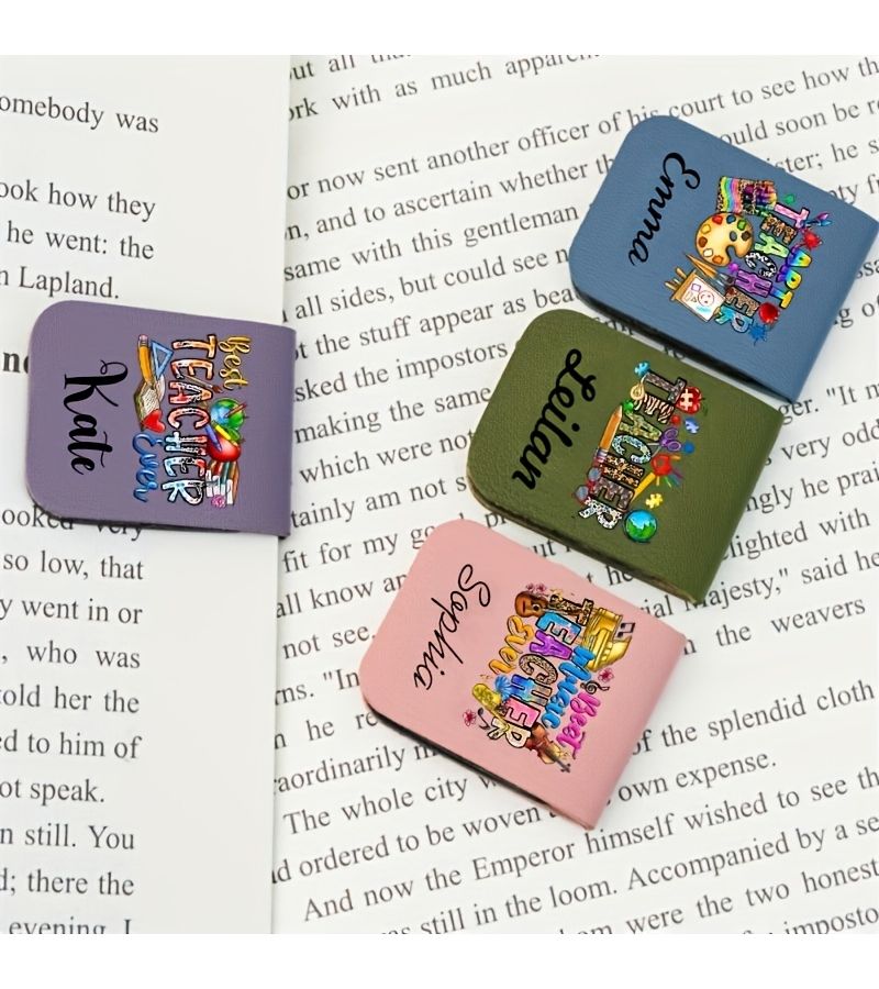 1 علامة كتاب مغناطيسية زرقاء مخصصة من جلد البولي يوريثان مع مشبك مغناطيسي قابلة للنقش بالأسماء ومناسبة للنساء والمعلمات، أفكار هدايا فريدة لأعياد الميلاد وعيد الميلاد والكتب - Image 5
