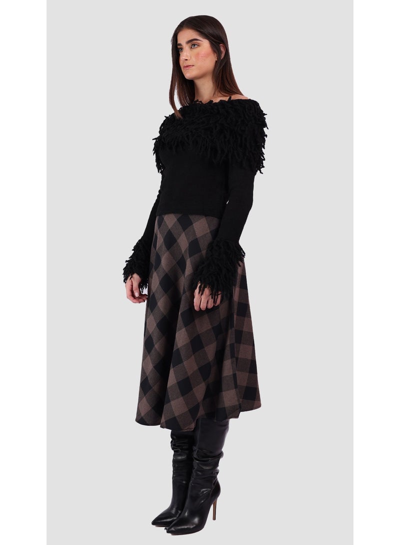 KYVELi Women’s Off-Shoulder Shaggy Textured Knit Top – Black - Image 5