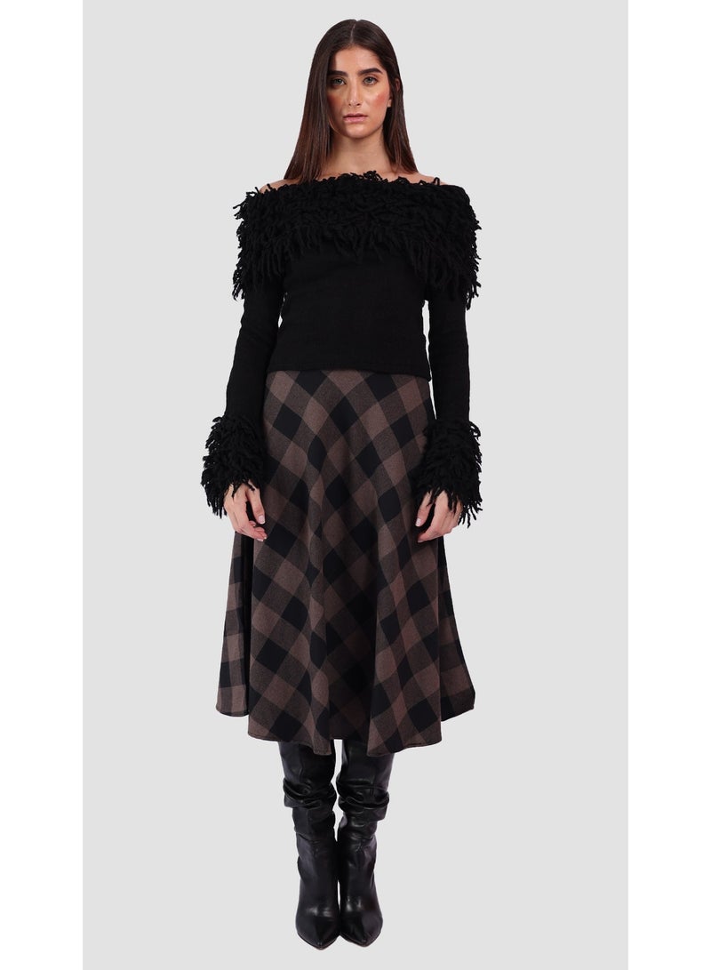 KYVELi Women’s Off-Shoulder Shaggy Textured Knit Top – Black - Image 2