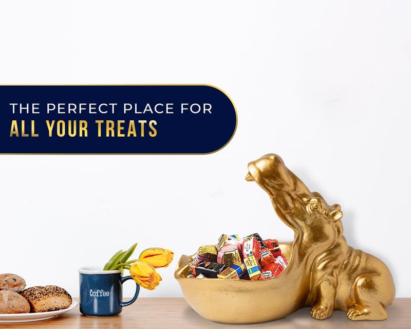Comfify Hip Hippo Resin Figurine â€“ Funky Hippopotamus Sculpture with Open Bowl Design for Snacks, Keys, or Trinkets â€“ Decorative Holder with Elegant Golden Finish â€“ Playful Accent for Modern Decor - Image 5