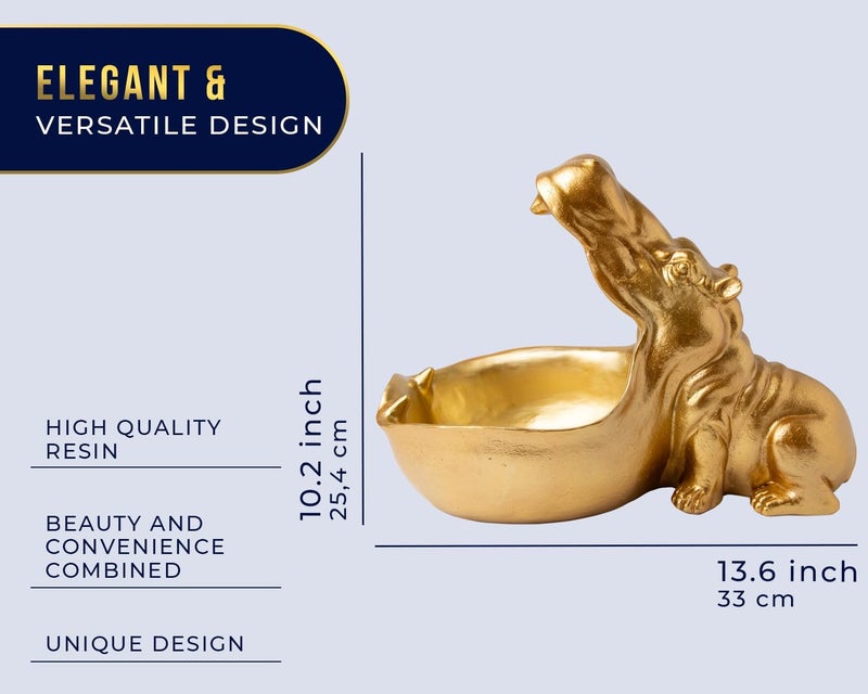 Comfify Hip Hippo Resin Figurine â€“ Funky Hippopotamus Sculpture with Open Bowl Design for Snacks, Keys, or Trinkets â€“ Decorative Holder with Elegant Golden Finish â€“ Playful Accent for Modern Decor - Image 3