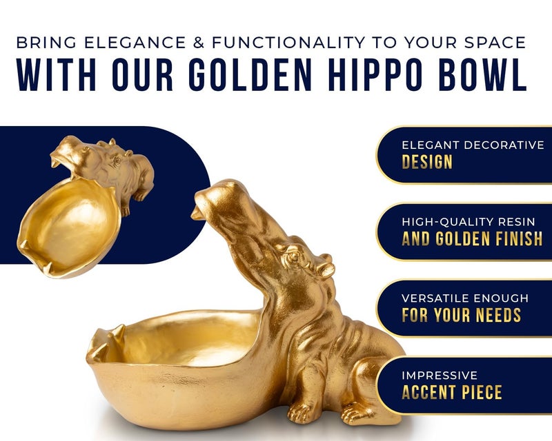 Comfify Hip Hippo Resin Figurine â€“ Funky Hippopotamus Sculpture with Open Bowl Design for Snacks, Keys, or Trinkets â€“ Decorative Holder with Elegant Golden Finish â€“ Playful Accent for Modern Decor - Image 2