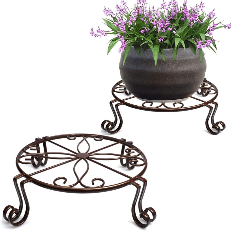 DearyHome 2 Pack 12 Plant Stands Heavy Duty Rustproof Metal Plant Holders for Indoor and Outdoor Use Wrought Iron Round Flower Stands for Patio Balcony and Garden Bronze