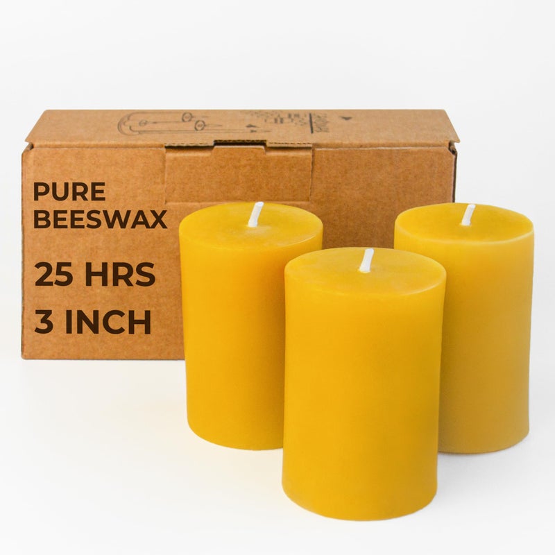 CANDWAX Pure Beeswax Pillar Candles 18x3 inch Set of 325 Hours Burning Handmade Yellow Candles Smokeless Pure Bees Wax Candle Home Dcor