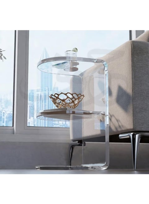 Horoof Home® Transparent Acrylic Side Table with Semi-Circular Design - 60x40x40 cm